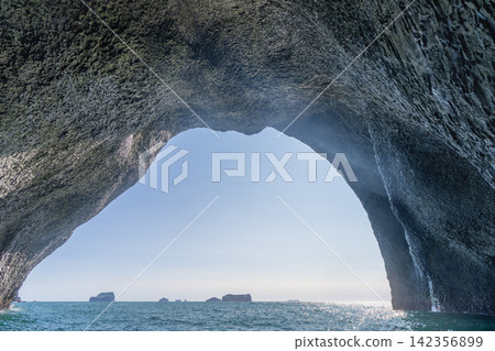 Stunning View from Inside a Sea Cave in Westman Islands, Iceland 142356899