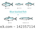 A set illustration of five types of blue fish. 142357114