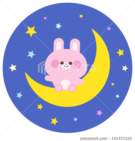 A rabbit sitting on a crescent moon (with background) 142357220