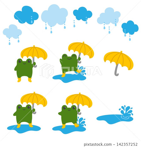 Cute frogs on a rainy day 142357252
