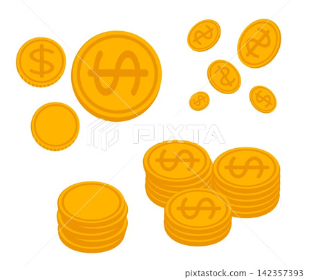 一組可愛的金幣插圖,帶有美元符號。 一組可愛的金幣插圖,帶有美元符號。 142357393