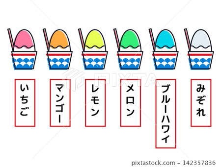 A set of minimalist vector illustrations of shaved ice with menu text. A set of minimalist vector illustrations of shaved ice with menu text. 142357836