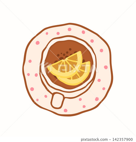 Tea cup with lemon slices top view Tea cup with lemon slices top view 142357900