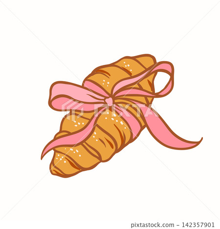 Croissant with ribbon bow pastry illustration 142357901