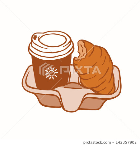 Coffee and croissant breakfast takeaway set Coffee and croissant breakfast takeaway set 142357902