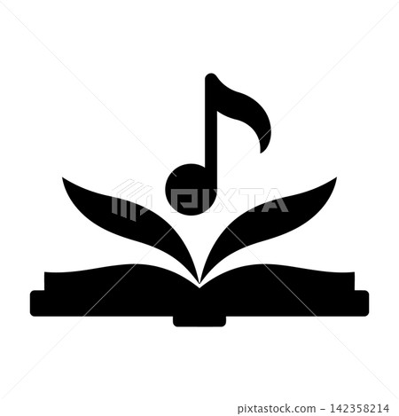 Black Icon Of Open Book With Music Note Rising From Pages Black Icon Of Open Book With Music Note Rising From Pages 142358214