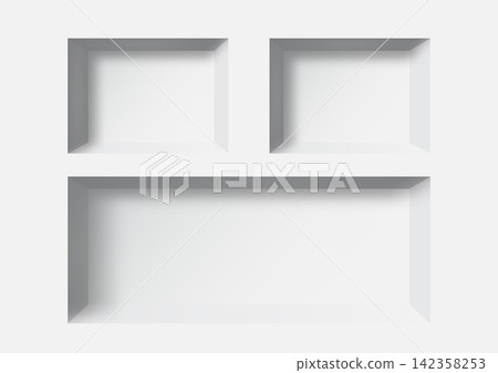 Empty white deep 3 frames on white wall mock up for your design, Vector Illustration Empty white deep 3 frames on white wall mock up for your design, Vector Illustration 142358253