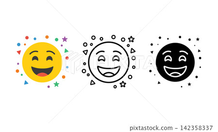 Party celebration smile emoji emotion icon set outline silhouette and color vector isolated on white background Party celebration smile emoji emotion icon set outline silhouette and color vector isolated on white background 142358337