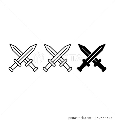 Crossed Swords Icon Set With Outline And Solid Styles Crossed Swords Icon Set With Outline And Solid Styles 142358347