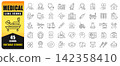 Healthcare And Medical Line Icon Set Featuring Doctors, Hospitals, Ambulances, Medicine, Surgery, Diagnostics And Wellness Symbols. Editable Vector Icons For Clinical, Healthcare, Medical And Health D 142358410