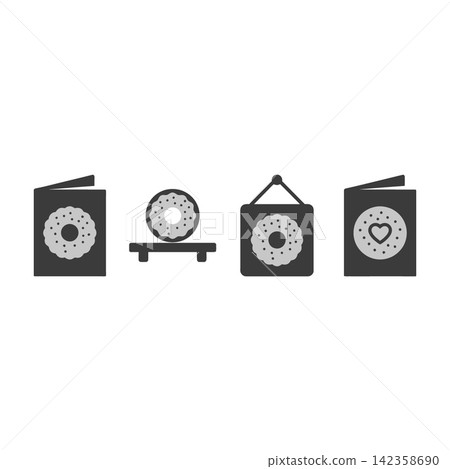 Fried Donut Food Icons Set, Pastry and Bakery Symbols Fried Donut Food Icons Set, Pastry and Bakery Symbols 142358690