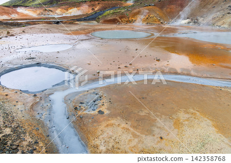 Milky pools linked by narrow runoff at Seltun, Reykjanes Peninsula, Iceland Milky pools linked by narrow runoff at Seltun, Reykjanes Peninsula, Iceland 142358768