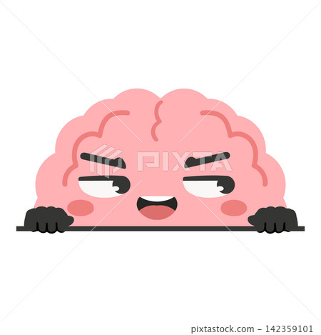 Pink brain character peeking over wall Pink brain character peeking over wall 142359101