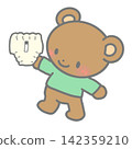 A baby bear holding a diaper in its hand. 142359210
