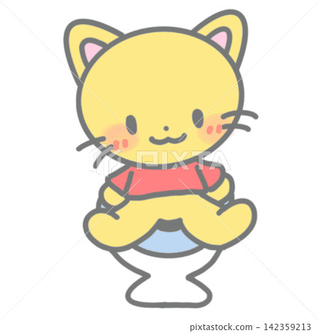 A cheerful, smiling kitten sits on the toilet by itself during toilet training. A cheerful, smiling kitten sits on the toilet by itself during toilet training. 142359213