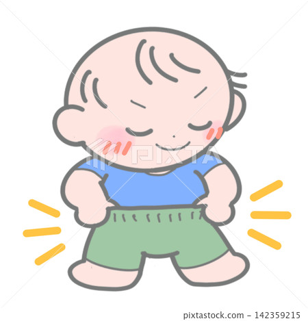 A cheerful and smiling baby who put on her pants all by herself - Toilet training 142359215