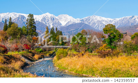 The Hakuba Three Peaks as seen from Oide Park in Hakuba Village (Autumn) The Hakuba Three Peaks as seen from Oide Park in Hakuba Village (Autumn) 142359557