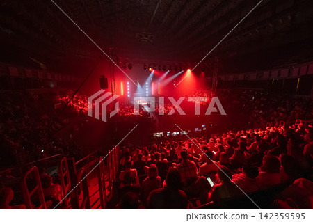 Packed arena prepared for a large professional conference Packed arena prepared for a large professional conference 142359595