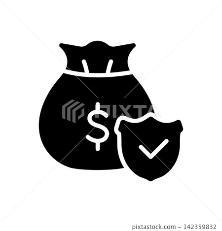 Money Bag With Shield Solid Icon. Financial Security, Investment Protection, And Savings Assurance Silhouette Symbol. Economic Stability. Isolated Vector Illustration 142359832