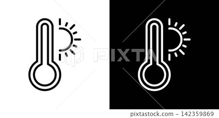 Thermometer With Sun Line Icon Set. Temperature Measurement And Weather Forecasting Outline Symbol Collection. Climate Monitoring And Heat Indication. Editable Stroke. Isolated Vector Illustration Thermometer With Sun Line Icon Set. Temperature Measurement And Weather Forecasting Outline Symbol Collection. Climate Monitoring And Heat Indication. Editable Stroke. Isolated Vector Illustration 142359869