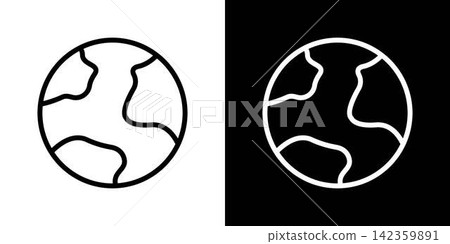 Earth Globe Outline Icon Set. Global Connectivity, Environmental Awareness, And Worldwide Communication Symbol Collection. Editable Stroke. Isolated Vector Illustration 142359891