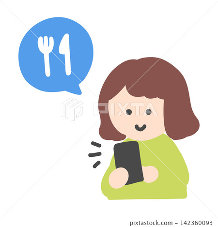 A cute hand-drawn illustration of a woman ordering food delivery on her smartphone. A cute hand-drawn illustration of a woman ordering food delivery on her smartphone. 142360093