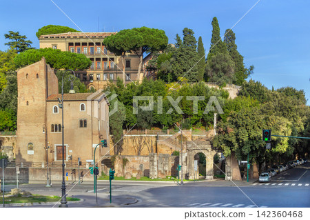View of Casina dei Pierleoni and Ex Istituto Archeologico Germanico in Rome, Italy. Historic buildings on Capitoline Hill View of Casina dei Pierleoni and Ex Istituto Archeologico Germanico in Rome, Italy. Historic buildings on Capitoline Hill 142360468