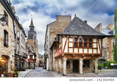 Street in Dinan downtown, France 142360469