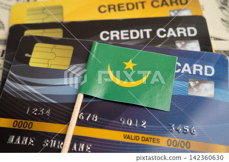 Mauritania flag on credit card, finance economy trading shopping online business. Mauritania flag on credit card, finance economy trading shopping online business. 142360630