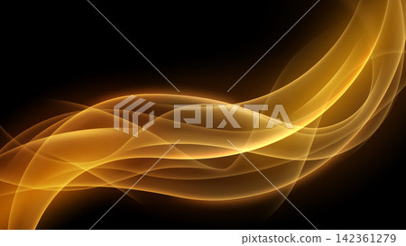 Abstract Golden Glowing Waves on Black Background, Vector Illustration Abstract Golden Glowing Waves on Black Background, Vector Illustration 142361279