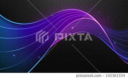 Abstract Neon Wavy Lines with Glowing Particles on Dark Background, Vector Illustration Abstract Neon Wavy Lines with Glowing Particles on Dark Background, Vector Illustration 142361334