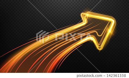 Glowing Golden Light Arrow with Speed Trails, Vector Illustration Glowing Golden Light Arrow with Speed Trails, Vector Illustration 142361338