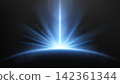Blue Light Rising From Planet Horizon, Glowing Shine Background, Vector Illustration 142361344