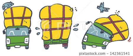 危險的超載卡車：貨物移動可能導致交通事故。 142361541