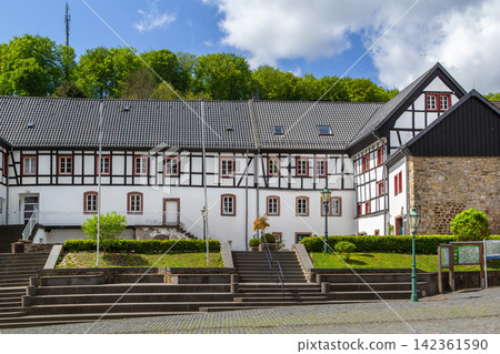Tourist information office building in Blankenheim Eifel Germany. Half-timbered facade of historic town architecture Tourist information office building in Blankenheim Eifel Germany. Half-timbered facade of historic town architecture 142361590