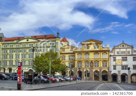 North side of Malostranske Square in Prague, Czech Republic. Historical baroque and renaissance buildings under cloudy sky North side of Malostranske Square in Prague, Czech Republic. Historical baroque and renaissance buildings under cloudy sky 142361700