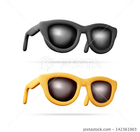 Black and yellow sunglasses in 3d style. 142361903