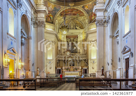 San Frediano in Cestello church in Florence Italy view of the interior. Baroque architecture with soft indoor lighting San Frediano in Cestello church in Florence Italy view of the interior. Baroque architecture with soft indoor lighting 142361977