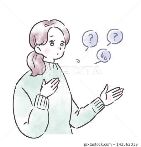 一幅描繪一位表情焦慮的女子講述自己煩惱的插圖。 142362019
