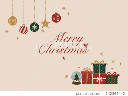 Christmas banner background illustration: Ornament and present illustration, winter banner Christmas banner background illustration: Ornament and present illustration, winter banner 142362442
