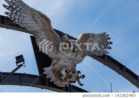 Owl monument at Akan Lake Ainu Kotan in Kushiro City, Hokkaido, Japan. Owl monument at Akan Lake Ainu Kotan in Kushiro City, Hokkaido, Japan. 142362465