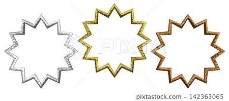 Gold, Silver, and Bronze Star-Shaped Ranking Frame Set, 3D Metallic Material Gold, Silver, and Bronze Star-Shaped Ranking Frame Set, 3D Metallic Material 142363065