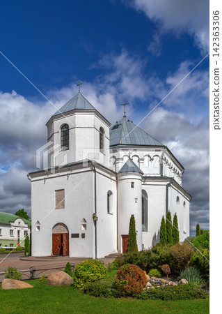 St. Michael the Archangel Church in Smorgon, Belarus three quarter view. Partly cloudy sky over Renaissance catholic temple St. Michael the Archangel Church in Smorgon, Belarus three quarter view. Partly cloudy sky over Renaissance catholic temple 142363306