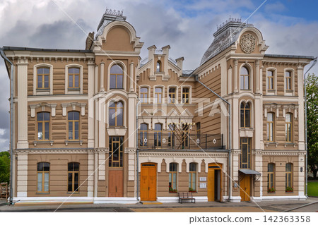 Main facade of Great Choral Synagogue in Grodno, Belarus. Moorish and eclectic style religious architecture under daylight Main facade of Great Choral Synagogue in Grodno, Belarus. Moorish and eclectic style religious architecture under daylight 142363358