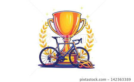 Vsai bicycle trophy symbolizing cycling competition winner success Vsai bicycle trophy symbolizing cycling competition winner success 142363389