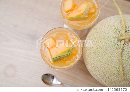 Melon and homemade melon jelly dessert Melon and homemade melon jelly dessert 142363570
