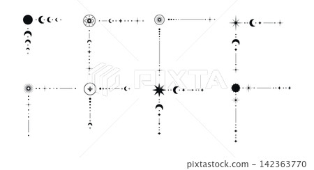 Black tarot corner elements for frames with moon stars sun and eye Black tarot corner elements for frames with moon stars sun and eye 142363770
