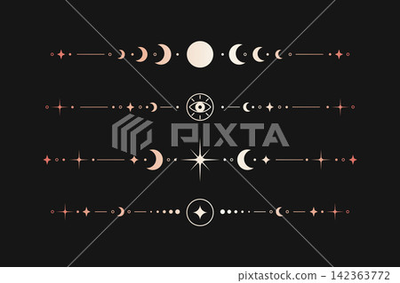 Pastel tarot dividers and separators with moon phases stars and eye Pastel tarot dividers and separators with moon phases stars and eye 142363772