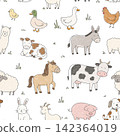 Chalk hand drawn barnyard seamless pattern 142364019