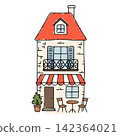 European cafe house building with outdoor seating 142364021